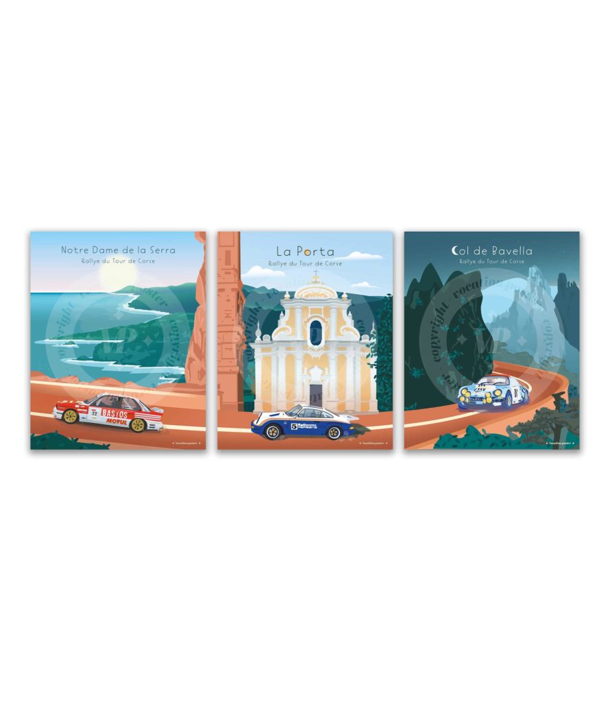 Tour de Corse Historique rallye -lot de 3 affiches