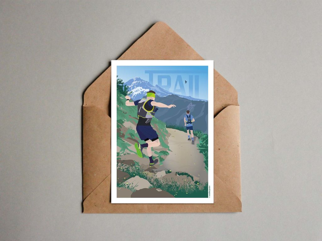 trail course à pied en montagne carte postale